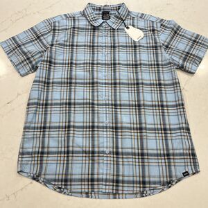 Prana New Large Groveland Shirt Bay Blue Plaid Short Sleeve Button Up Organic